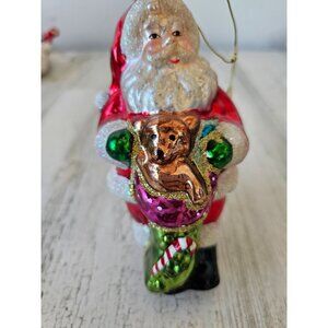 Glass Santa teddy bear stocking ornament red glitter green Xmas tree